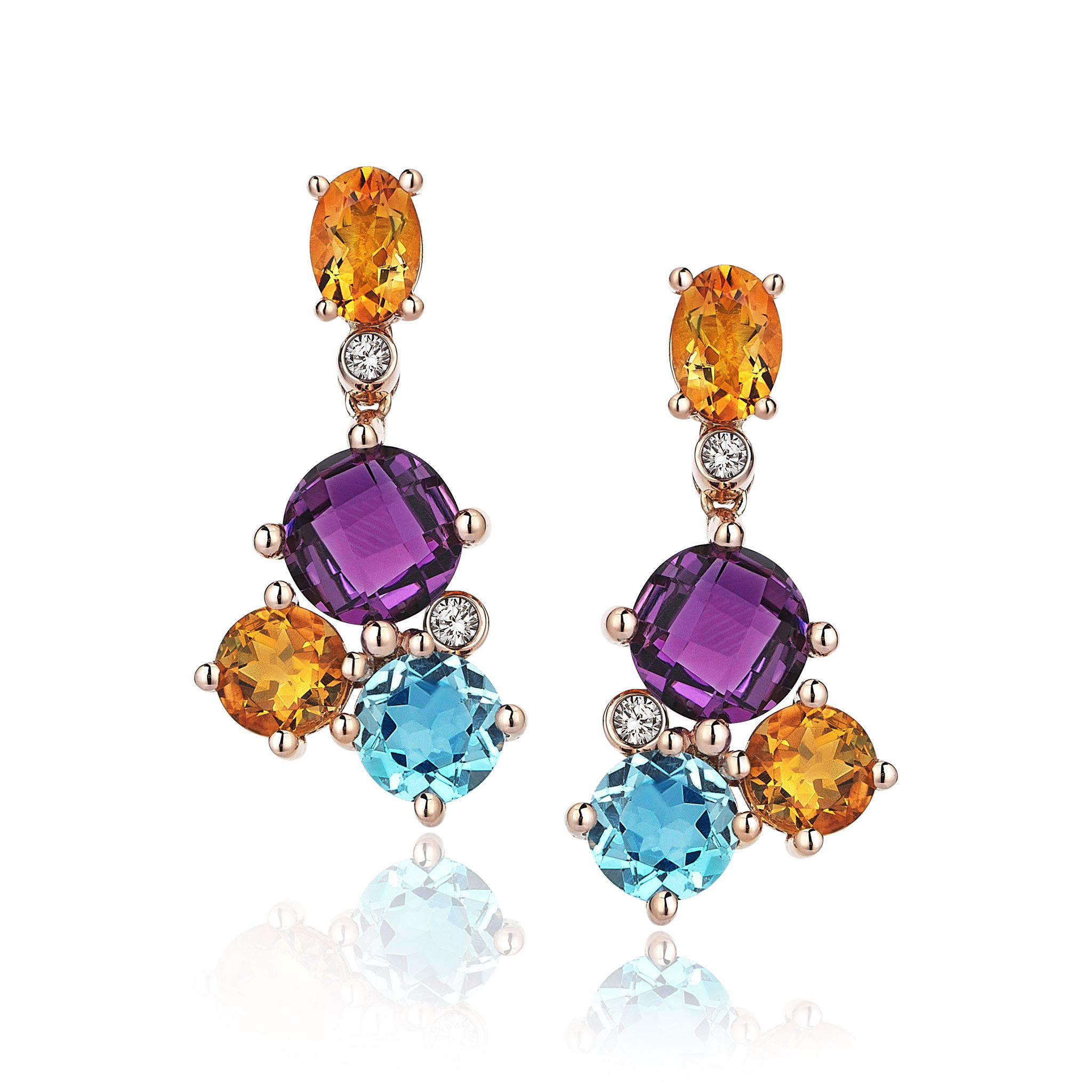 Ametist Sitrin Topaz Puzzle Küpe