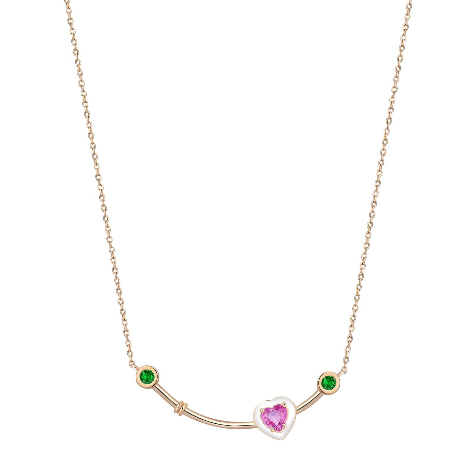 Kalp pembe safir mine kolye