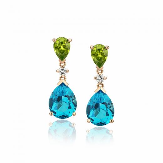 Peridot Mavi Topaz Küpe