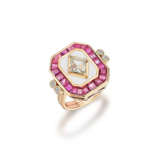 Rhombus Kesim Pırlanta Pembe Safir Yüzük